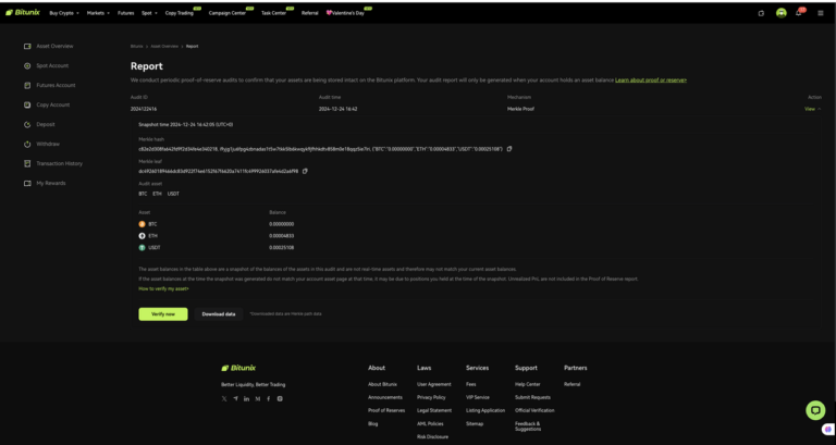 بررسی اثبات ذخایرصرافی بیت یونیکس Bitunix