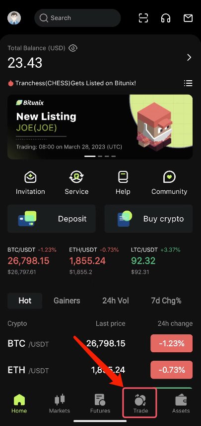 معاملات اسپات در صرافی بیت یونیکس Bitunix